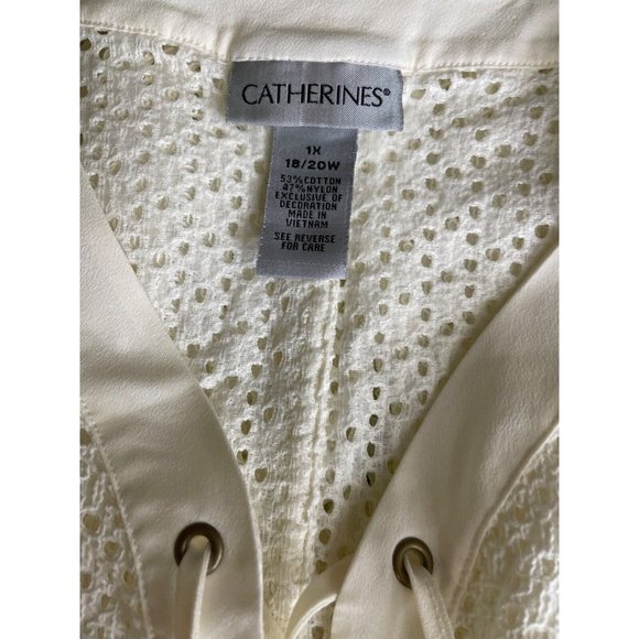 Catherines Top Women Plus Size 1X 18/20W Short Sleeve Ivory Knit Lacey Top Sheer - Picture 9 of 9